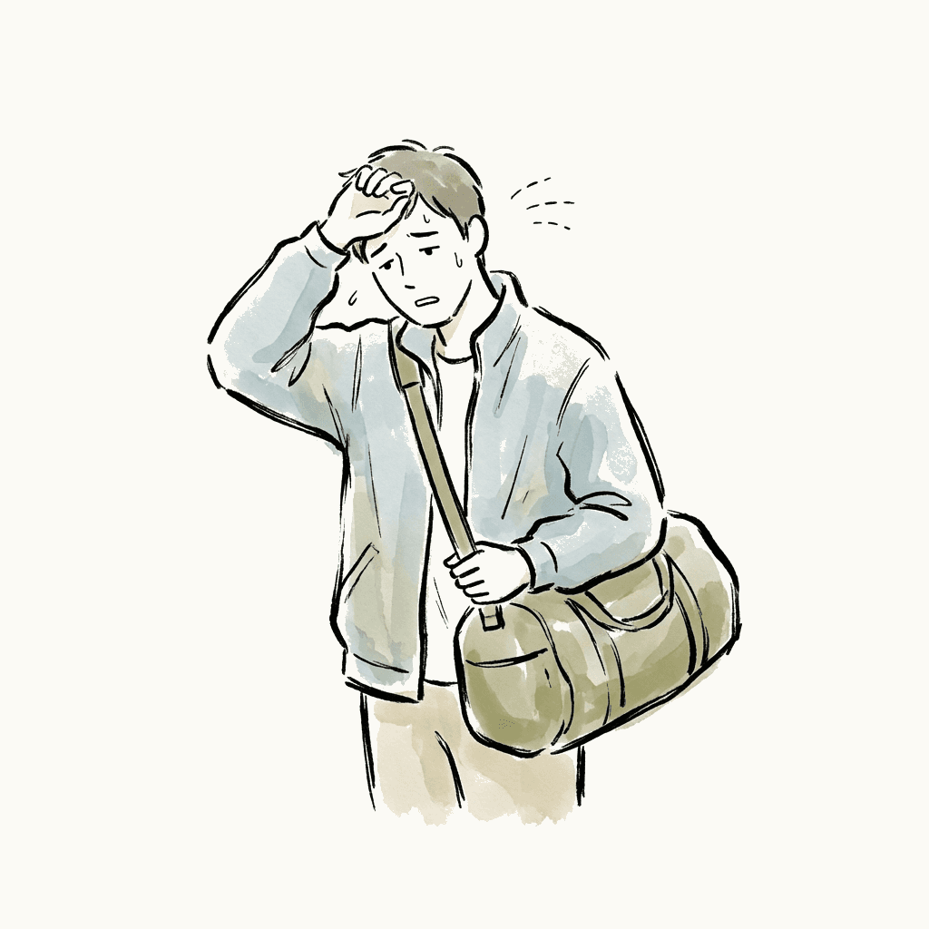 移動疲れの男性